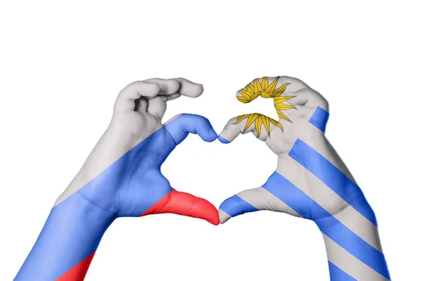 Rússia Uruguai Coração Gesto Mão Fazendo Coração Clipping Path — Fotografia de Stock