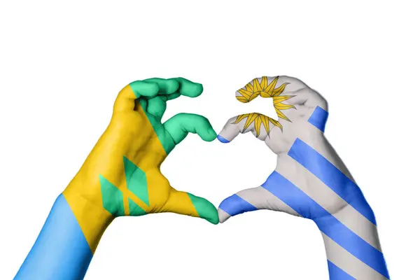 Saint Vincent Grenadines Uruguay Heart Hand Gesture Making Heart Clipping — Stock Photo, Image