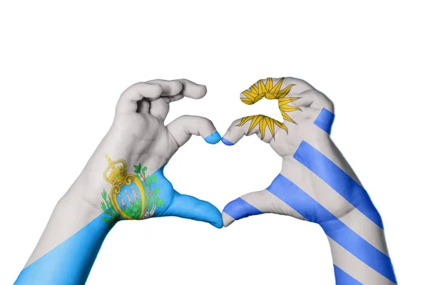 Сан Марино Уругвай Серце Жест Рук Робить Серце Відсічний Контур — стокове фото
