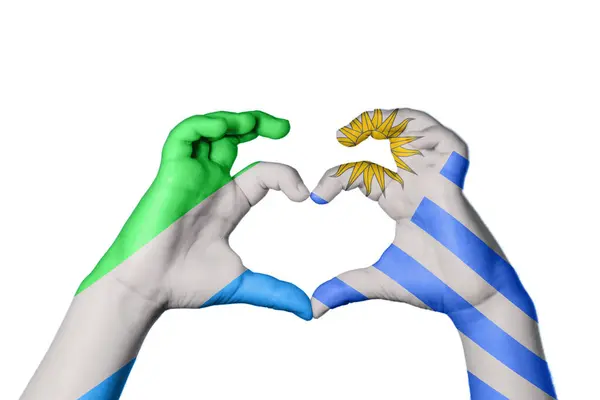 Сьєрра Леоне Уругвайське Серце Жест Рук Робить Серце Відсічний Контур — стокове фото