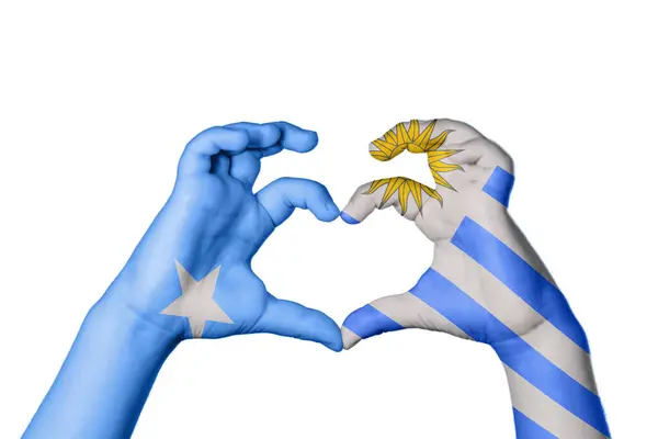 Somalia Uruguay Heart Hand Gesture Making Heart Clipping Path — Stock Photo, Image
