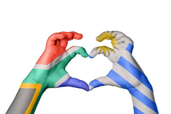 Jižní Afrika Uruguay Heart Ruční Gesto Tvorby Srdce Ořezávání Stezka — Stock fotografie