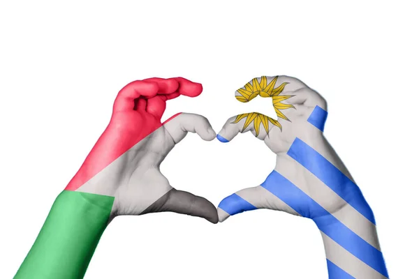 Sudan Uruguay Heart Ruční Gesto Srdce Střihací Stezka — Stock fotografie
