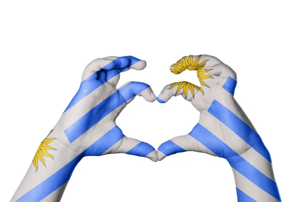 Уругвай Уругвай Серце Жест Рук Робить Серце Відсікаючи Шлях — стокове фото