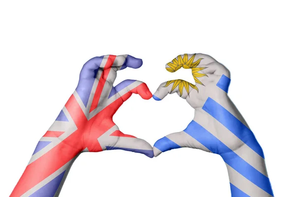 Regno Unito Uruguay Heart Hand Gesture Making Heart Clipping Path — Foto Stock