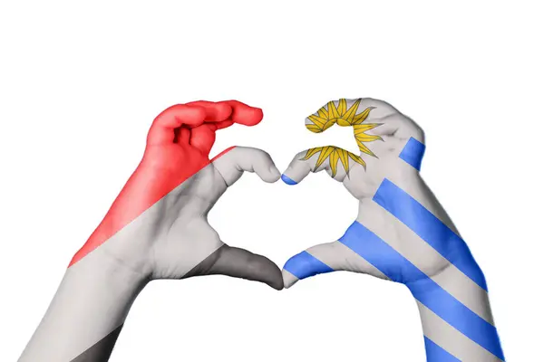 Υεμένη Ουρουγουάη Καρδιά Χειρονομία Χέρι Κάνει Καρδιά Ψαλίδισμα Μονοπάτι — Φωτογραφία Αρχείου
