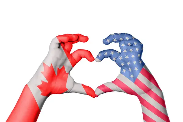 Canada Stati Uniti Cuore Gesto Della Mano Che Cuore Percorso — Foto Stock