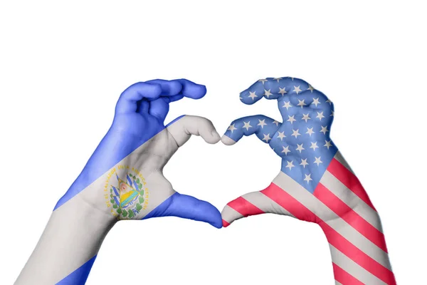 エルサルバドル アメリカ合衆国心臓 ハンドジェスチャー作り心臓 クリッピングパス — ストック写真