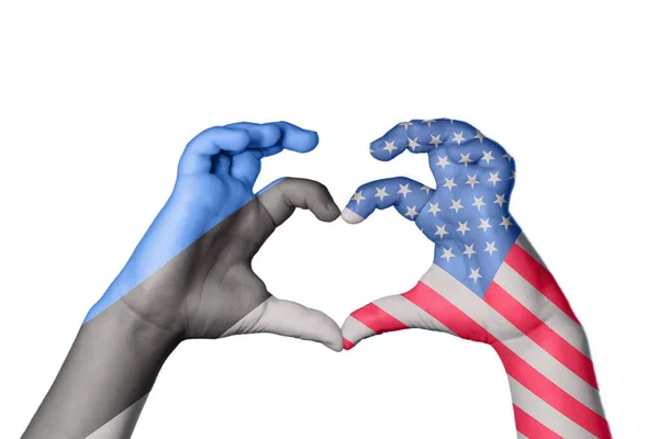 Estonia United States Heart Hand Gesture Making Heart Clipping Path — Stock Photo, Image