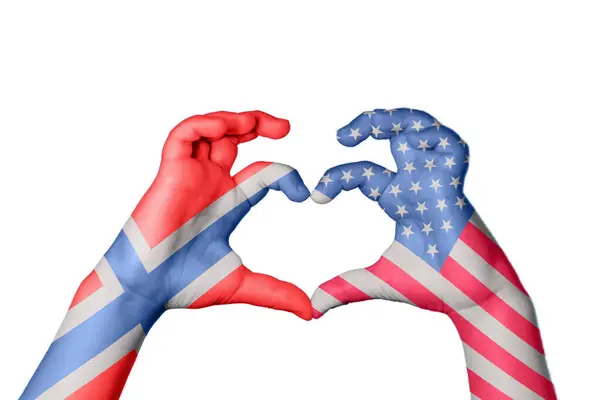 Noorwegen Verenigde Staten Hart Hand Gebaar Maken Hart Knippen Pad — Stockfoto