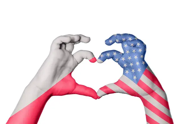 ポーランド アメリカ合衆国心臓 ハンドジェスチャー作り心臓 クリッピングパス — ストック写真