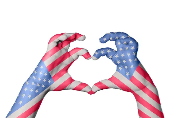 Estados Unidos América Coração Mão Gesto Fazendo Coração Clipping Path — Fotografia de Stock