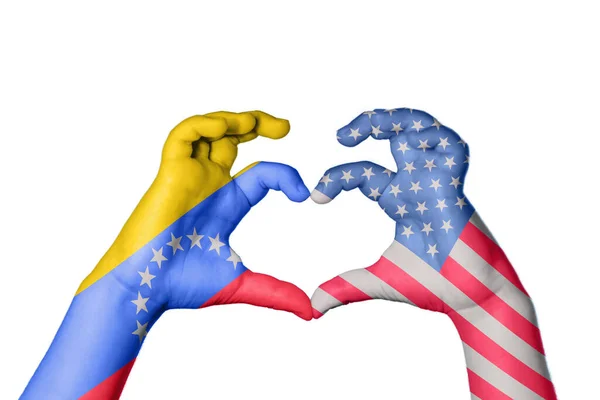 Venezuela Estados Unidos Corazón Hacer Gestos Corazón Recortar Camino — Foto de Stock