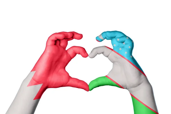Bahrain Uzbekistan Hjärta Hand Gest Att Göra Hjärta Klippväg — Stockfoto