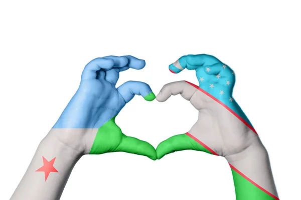 Djibouti Uzbekistan Heart Hand Gesture Making Heart Clipping Path — Stock Photo, Image