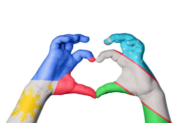 Филиппины Узбекистан Сердце Жест Руки Делает Сердце Клиппинг Путь — стоковое фото