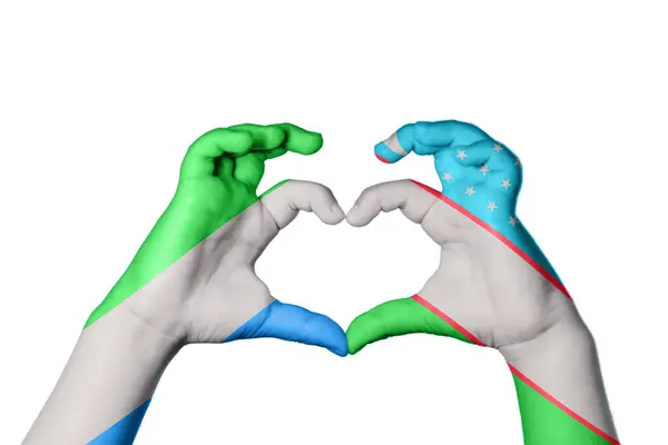 Сердце Сьерра Леоне Узбекистан Жест Руки Делает Сердце Обрезка Пути — стоковое фото