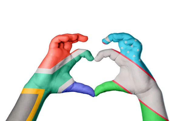 Dél Afrika Üzbegisztán Szív Kézmozdulatok Készítése Szív Vágási Útvonal — Stock Fotó