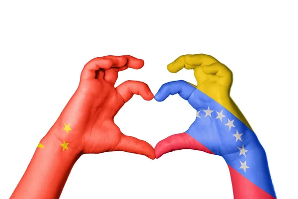 Китай Венесуэла Сердце Жест Сердца Отрезание Пути — стоковое фото
