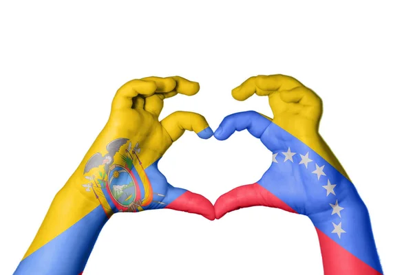 Εκουαδόρ Βενεζουέλα Καρδιά Χέρι Χειρονομία Κάνοντας Καρδιά Κλίπινγκ Path — Φωτογραφία Αρχείου