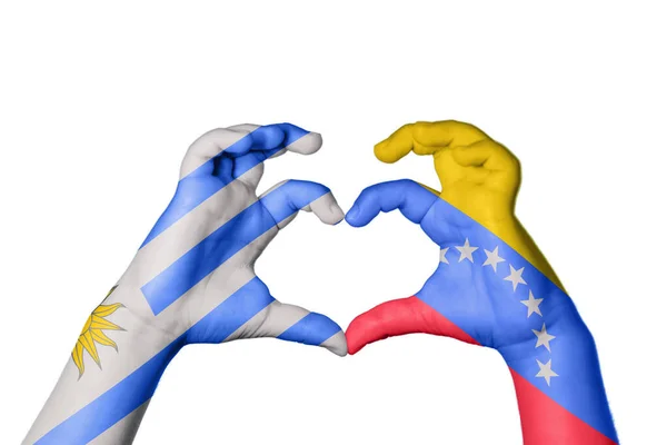 Uruguay Venezuela Coeur Geste Main Faisant Coeur Sentier Coupe — Photo