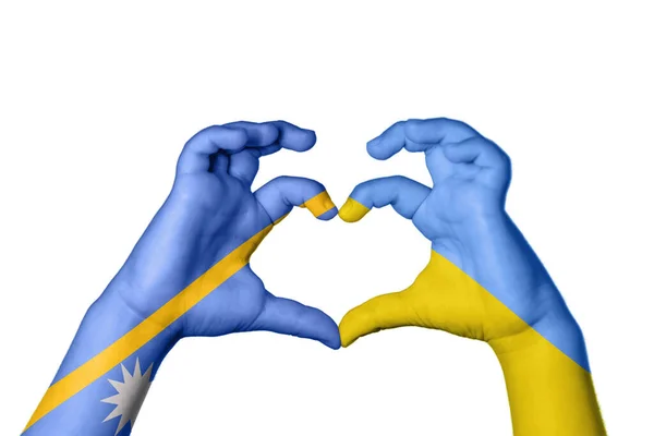 Nauru Ukraine Heart Hand Gesture Making Heart Clipping Path — Stock Photo, Image
