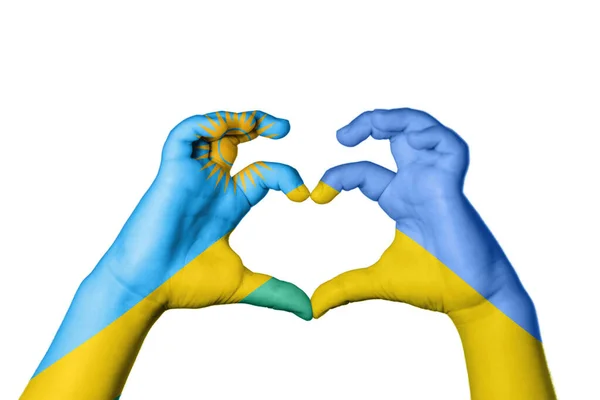 Rwanda Ukraine Heart Hand Gesture Making Heart Clipping Path — Stock Photo, Image