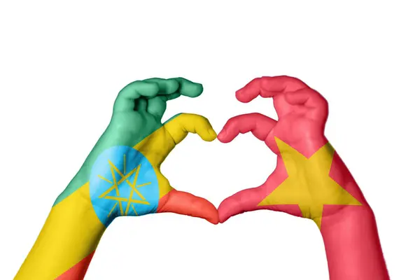 Ethiopie Vietnam Coeur Geste Main Faisant Coeur Sentier Coupe — Photo