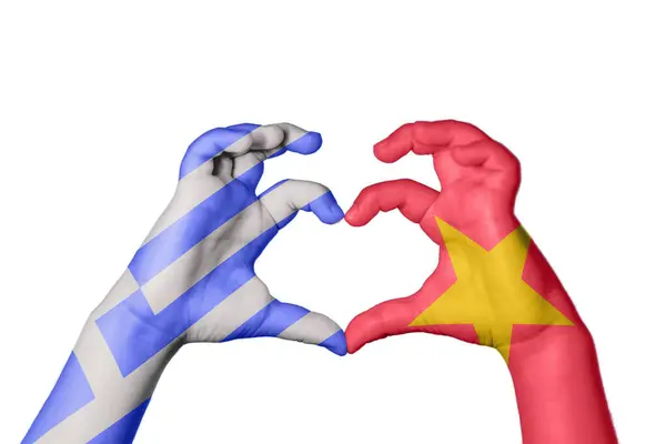 Grekland Vietnam Hjärta Hand Gest Att Göra Hjärta Klippbana — Stockfoto