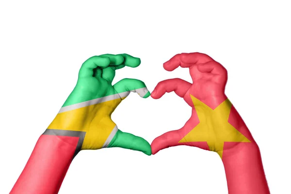 Guyana Vietnam Heart Hand Gesture Making Heart Clipping Path — Stock Photo, Image