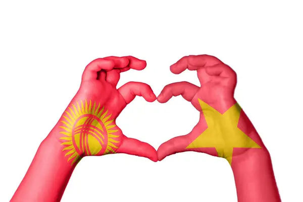 Kyrgyzstan Vietnam Heart Hand Gesture Making Heart Clipping Path — Stock Photo, Image