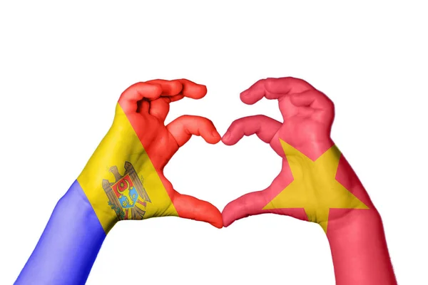 Moldova Vietnam Heart Hand Gesture Making Heart Clipping Path — Stock Photo, Image