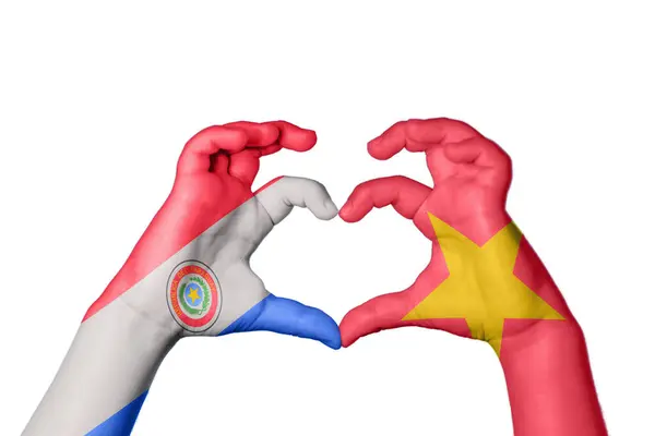 Парагвай Єтнам Серце Жест Рук Робить Серце Відсікаючи Шлях — стокове фото