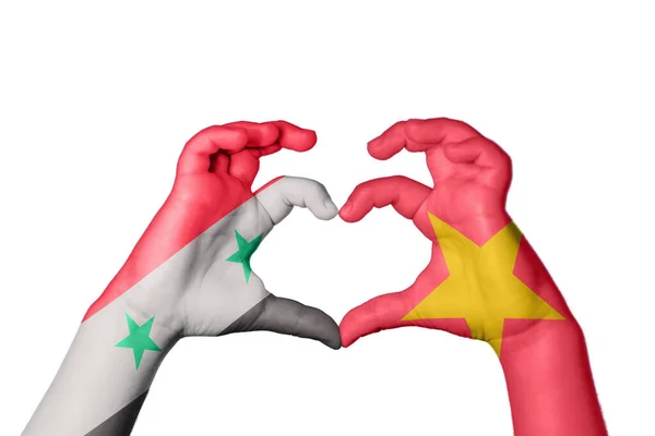 Syria Vietnam Heart Hand Gesture Making Heart Clipping Path — Stock Photo, Image