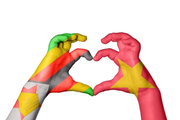 Zimbabwe Vietnam Heart Hand Gesture Making Heart Clipping Path — Stock Photo, Image