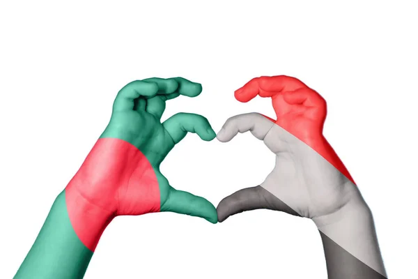 Bangladesh Yemen Heart Hand Gesture Making Heart Clipping Path — Stock Photo, Image