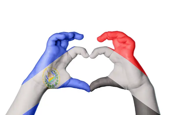 Salvador Yemen Heart Hand Gesture Making Heart Clipping Path — Stock Photo, Image