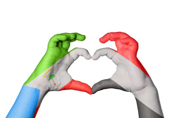 Equatorial Guinea Yemen Heart Hand Gesture Making Heart Clipping Path — Stock Photo, Image