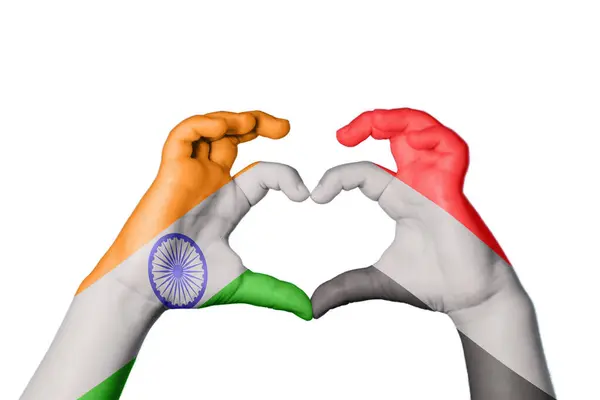 India Yemen Heart Hand Gesture Making Heart Clipping Path — Stock Photo, Image