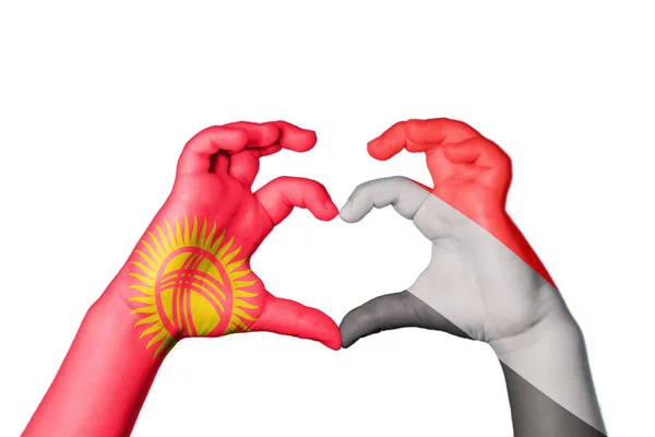 Kyrgyzstan Yemen Heart Hand Gesture Making Heart Clipping Path — Stock Photo, Image