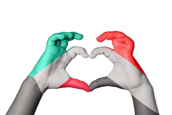 Kuwait Yemen Heart Hand Gesture Making Heart Clipping Path — Stock Photo, Image