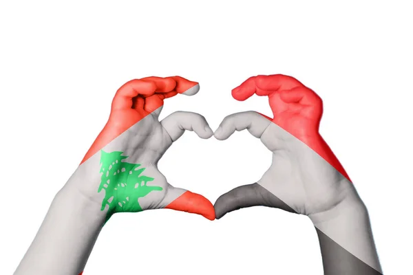 Lebanon Yemen Heart Hand Gesture Making Heart Clipping Path — Stock Photo, Image