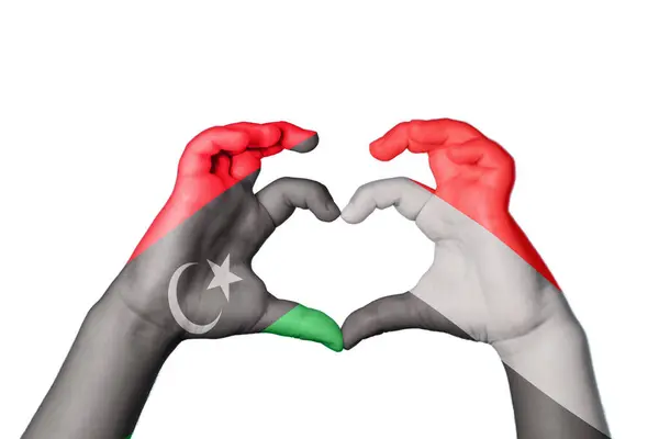 Libya Yemen Heart Hand Gesture Making Heart Clipping Path — Stock Photo, Image