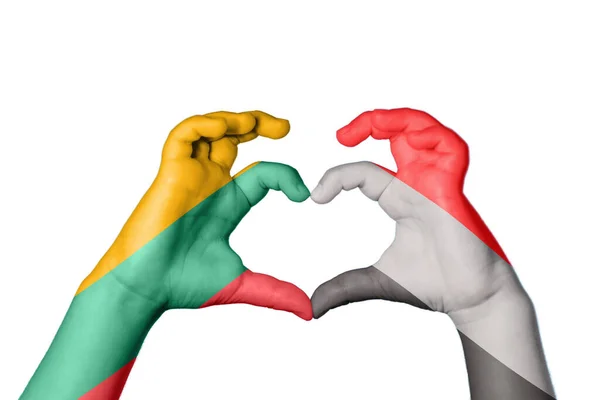 Lithuania Yemen Heart Hand Gesture Making Heart Clipping Path — Stock Photo, Image