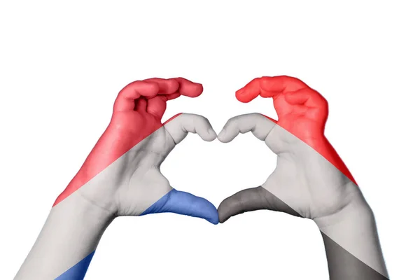 Nederländerna Yemen Heart Hand Gest Att Göra Hjärta Klippning Väg — Stockfoto