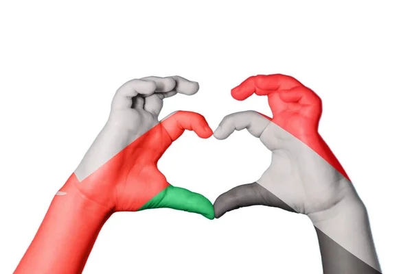 Oman Yemen Heart Hand Gesture Making Heart Clipping Path — Stock Photo, Image