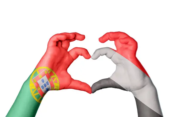Portugal Yemen Heart Hand Gesture Making Heart Clipping Path — Stock Photo, Image