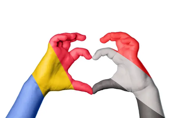Rumänien Jemen Herz Handbewegung Die Herz Macht Clipping Path — Stockfoto