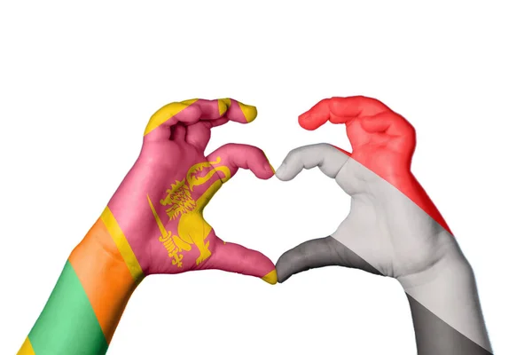 Sri Lanka Yemen Heart Hand Gesture Making Heart Clipping Path — Stock Photo, Image