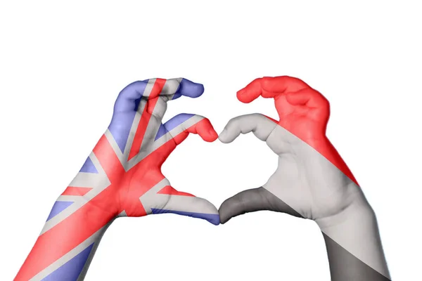 Ηνωμένο Βασίλειο Υεμένη Καρδιά Χέρι Χειρονομία Καθιστώντας Την Καρδιά Ψαλίδισμα — Φωτογραφία Αρχείου